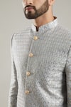 Buy_Kasbah_Silver Chanderi Embroidered Metallic Bandhgala _Online_at_Aza_Fashions