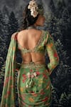 Buy_Paulmi and Harsh_Green Saree  Chiffon And Blouse  Cotton Silk Print & Pre-draped With _Online_at_Aza_Fashions