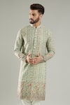 Kasbah_Green Georgette Embroidered Geometric Thread Full Sleeve Kurta Set _Online_at_Aza_Fashions