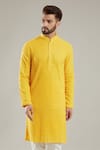 Kasbah_Yellow Georgette, Cotton Embroidery Full Sleeve Kurta Set _Online_at_Aza_Fashions