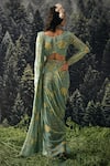 Shop_Paulmi And Harsh_Blue Crepe Cutdana And Sequin, Floral Print, Mirror, Pre-draped Saree With Blouse _at_Aza_Fashions