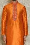 Shop_Arihant Rai Sinha_Orange Art Silk Dupion Embroidered Dori Placket Kurta Set_Online_at_Aza_Fashions