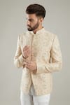 Kasbah_Pink Chanderi Embroidered Floral Button Down Jacket Bandhgala_Online_at_Aza_Fashions