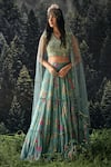 Shop_Paulmi and Harsh_Blue And Embroidery Floral V Neck Lehenga Set  _at_Aza_Fashions