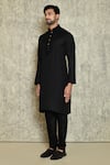 Arihant Rai Sinha_Black Cotton Embroidery Thread Placket Kurta Set _Online_at_Aza_Fashions