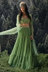 Buy_Paulmi and Harsh_Green And Embroidery Jungle Leaf Neck Star Lehenga Set _Online_at_Aza_Fashions