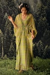 Shop_Paulmi and Harsh_Green Jacket  Organza And Maxi Dress Crepe Print Strappy With  _Online_at_Aza_Fashions