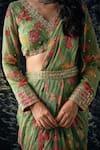Paulmi and Harsh_Green Saree  Chiffon And Blouse  Cotton Silk Print & Pre-draped With _at_Aza_Fashions
