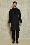 Buy_Arihant Rai Sinha_Black Cotton Embroidery Thread Placket Kurta Set _Online_at_Aza_Fashions