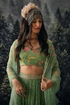 Shop_Paulmi and Harsh_Green And Embroidery Jungle Leaf Neck Star Lehenga Set _Online_at_Aza_Fashions