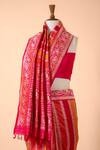 Shop_Ekaya Banaras_Red Silk Banarasi Kadwa Handwoven Striped Saree_at_Aza_Fashions