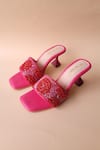 Shop_Tic Tac Toe Footwear_Pink Rose Embroidered Spool Heels _at_Aza_Fashions