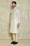 Arihant Rai Sinha_Cream Art Silk Dupion Embroidered Thread Kurta Set _Online_at_Aza_Fashions