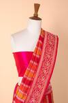 Ekaya Banaras_Red Silk Banarasi Kadwa Handwoven Striped Saree_Online_at_Aza_Fashions