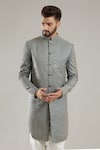 Kasbah_Grey Silk Metallic Embroidered Bandhgala_Online_at_Aza_Fashions