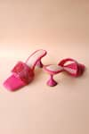 Tic Tac Toe Footwear_Pink Rose Embroidered Spool Heels _Online_at_Aza_Fashions