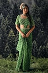 Paulmi and Harsh_Green Saree  Chiffon And Blouse  Georgette Print & Embroidery Pre-draped With _Online_at_Aza_Fashions