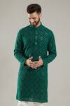 Kasbah_Green Georgette, Cotton Embroidery Floral And Sequin Kurta Set _Online_at_Aza_Fashions