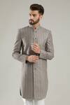 Kasbah_Grey Chanderi Jacket Bandhgala_Online_at_Aza_Fashions