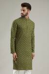 Kasbah_Green Silk Embroidery Mandarin Collar Kurta Set _Online_at_Aza_Fashions