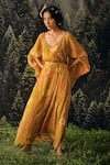 Paulmi and Harsh_Yellow Jacket  Organza And Maxi Dress Crepe Print Strappy With  _at_Aza_Fashions