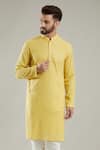 Kasbah_Yellow Chanderi Embroidered Mandarin Collar Kurta _Online_at_Aza_Fashions