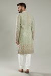 Shop_Kasbah_Green Georgette Embroidered Geometric Thread Full Sleeve Kurta Set _at_Aza_Fashions