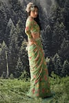 Paulmi and Harsh_Green Saree  Chiffon And Blouse  Cotton Silk Print & Pre-draped With _Online_at_Aza_Fashions