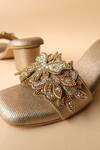 Tic Tac Toe Footwear_Gold Butterfly Embellished Flare Heels _at_Aza_Fashions