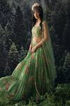Buy_Paulmi And Harsh_Green Cutdana, Floral Print, Mirror And Thread, Sequin, V Neck Lehenga Set_Online_at_Aza_Fashions