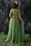 Shop_Paulmi and Harsh_Green And Embroidery Jungle Leaf Neck Star Lehenga Set _at_Aza_Fashions