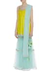 Preeti S Kapoor_Blue Net, Dupion Cutdana, Beads Notched Embroidered Kurta Sharara Set _Online_at_Aza_Fashions