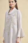 Zeel Doshi_White Georgette Turtle Neck Collar Asymmetric Embroidered Tunic  _at_Aza_Fashions