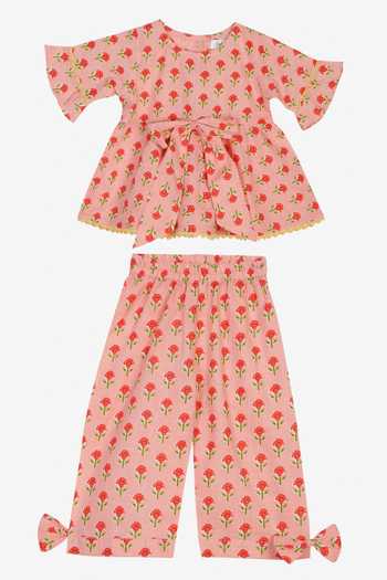 Buy_Saka Designs_Peach Cotton Printed Night Suit Set _at_Aza_Fashions