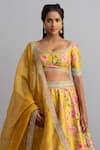 Anushree Reddy_Yellow Raw Silk Hayaat Floral Print Lehenga Set_Online_at_Aza_Fashions