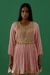 Buy_5elements_Pink 100% Cotton With Silk Brocade Yoke Crushed Anarkali And Dhoti Pant Set _Online_at_Aza_Fashions