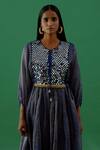 5elements_Blue Chanderi Silk Tissue Embellishment Mirror And Ghungroo Work Anarkali Set _Online_at_Aza_Fashions