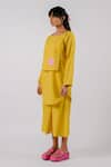 Tussah by Siddhi Shah_Yellow Cotton Threadwork Round Front Flap Tunic With Culottes  _Online_at_Aza_Fashions