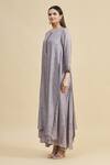 Zeel Doshi_Grey Linen Silk Round Asymmetric Embroidered Tunic  _Online_at_Aza_Fashions