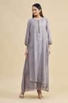 Buy_Zeel Doshi_Grey Linen Silk Round Asymmetric Embroidered Tunic  _at_Aza_Fashions