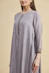 Zeel Doshi_Grey Linen Silk Round Asymmetric Embroidered Tunic  _at_Aza_Fashions