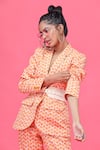 Raasa_Orange Crepe Floral Lapel Collar Ulta Tulip Blazer _at_Aza_Fashions