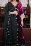 Shop_Negra Elegante_Magenta Silk Velvet Hand Embroidered Zardozi V Anarkali And Palazzo Set  _Online_at_Aza_Fashions