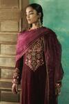 Sureena Chowdhri_Maroon Amir Silk Velvet Kurta Churidar Set_Online_at_Aza_Fashions