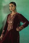 Buy_Sureena Chowdhri_Maroon Amir Silk Velvet Kurta Churidar Set_Online_at_Aza_Fashions