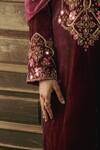 Shop_Sureena Chowdhri_Maroon Amir Silk Velvet Kurta Churidar Set_Online_at_Aza_Fashions