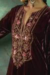 Sureena Chowdhri_Maroon Amir Silk Velvet Kurta Churidar Set_at_Aza_Fashions