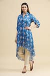 Buy_Zeel Doshi_Blue Silk Spread Collar Asymmetric Tunic  _at_Aza_Fashions