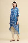 Buy_Zeel Doshi_Blue Silk Spread Collar Asymmetric Tunic  _Online_at_Aza_Fashions