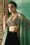 Shop_Sureena Chowdhri_Green Mehfil Silk Velvet Lehenga Set_Online_at_Aza_Fashions